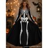 2026 Halloween Womens V-Neck Long Sleeve Maxi Dress With Ghost Pumpkin Witch Print High-Waist Loose Fit Party Gown