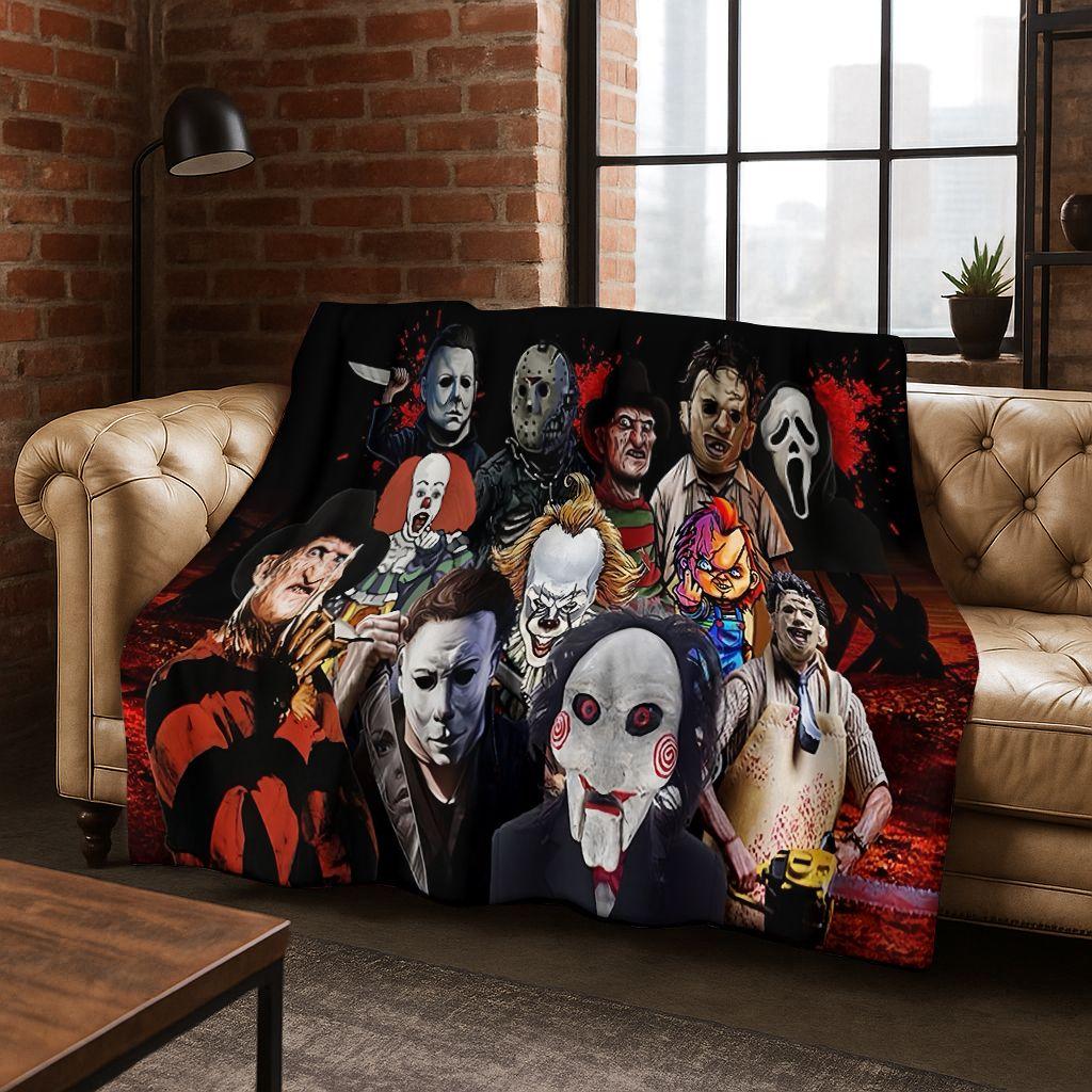 Horror Chucky Clown Pennywise Halloween Saw Freddy Krueger Coperta in Flanella Morbida Calda per Camera da Letto Soggiorno Letto Picnic