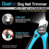 These dog nail clippers with LED lights quickly illuminate nails for easy and safe trimming; the sharp blades easily handle even thick nails; and a fa