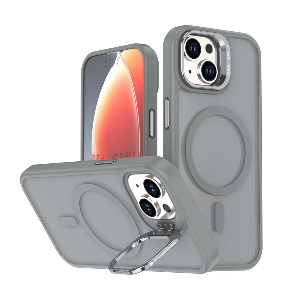 KEYSION Lens Stand Magnetic Phone Case for MagSafe for iPhone 13 14 15 Pro Max 15 Plus Matte Translucent Shockproof Back Cover