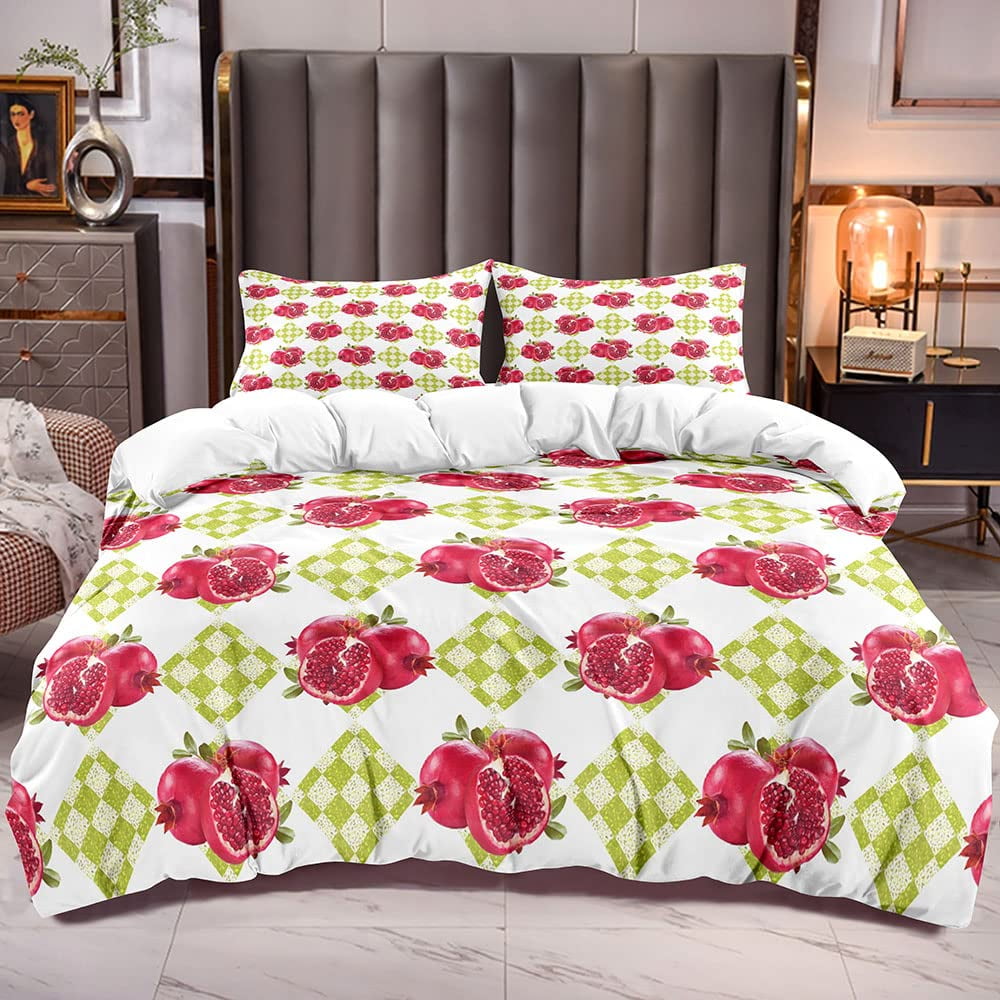 Red Pomegranate Duvet Cover Summer Tropical Fruit For Women Children Green Leaves Quilt Cover For Bedroom Decorations Warm Soft