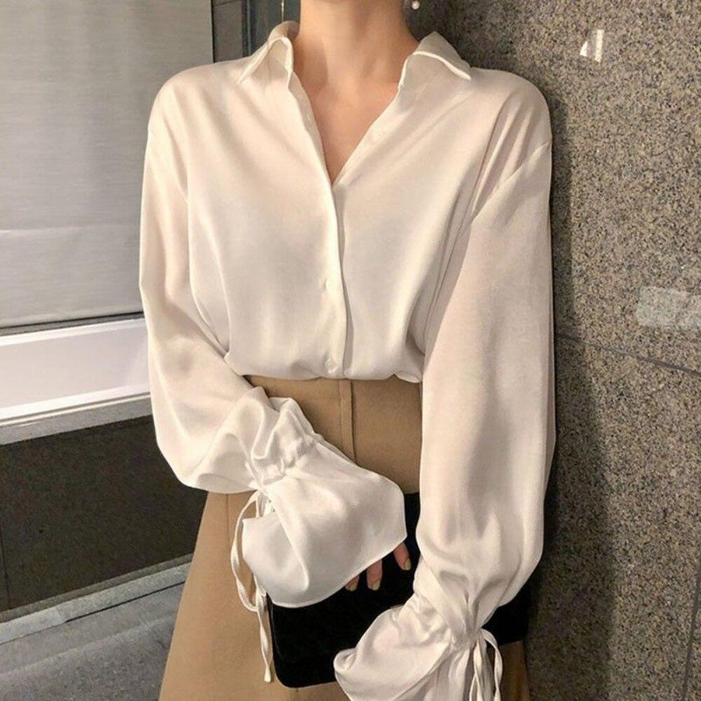 Elegant Women's Summer Blouses OL Office Casual Woman Tops Women White Shirt Blouse Chemise Femme Blusas Flare Long Sleeve