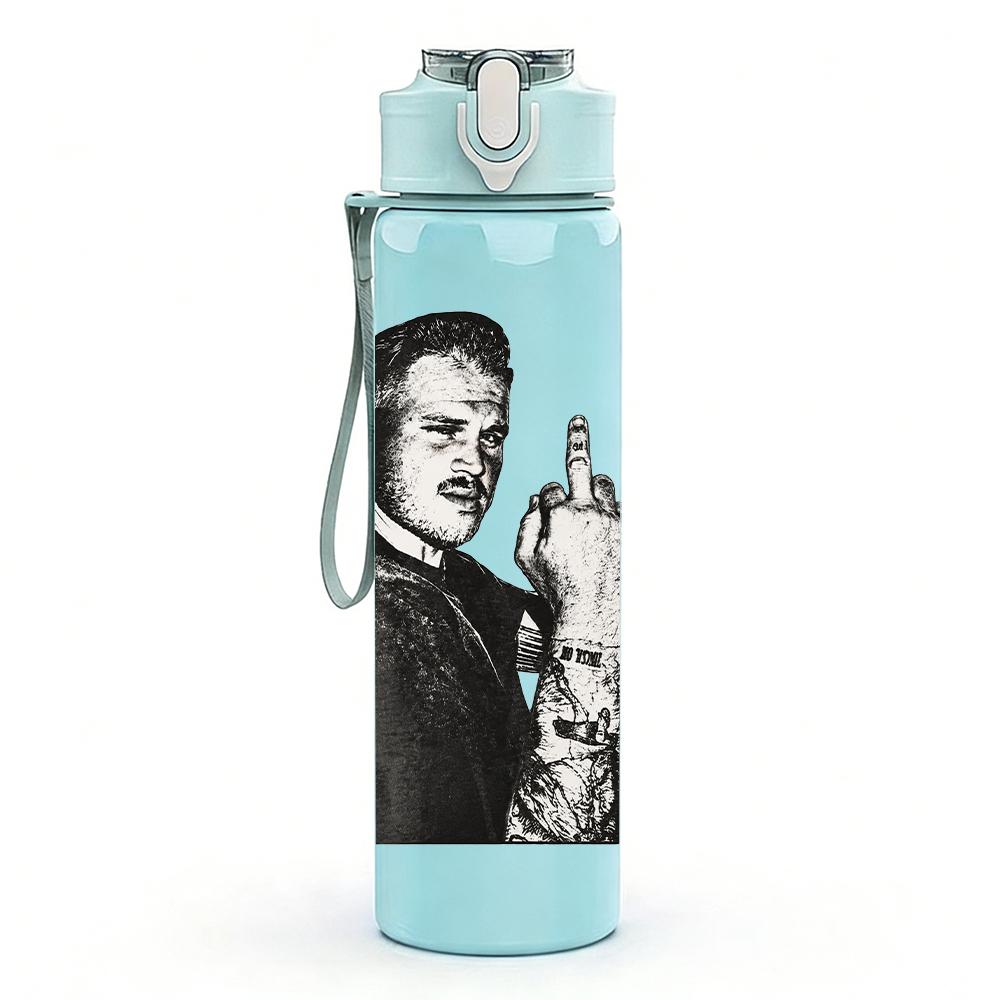1PC Male Bartender Vintage Monochrome Print 750ml Colorful Plastic Sports Water Bottle Leakproof Pop Up Lid with Straw for Outdoor Work Home Use