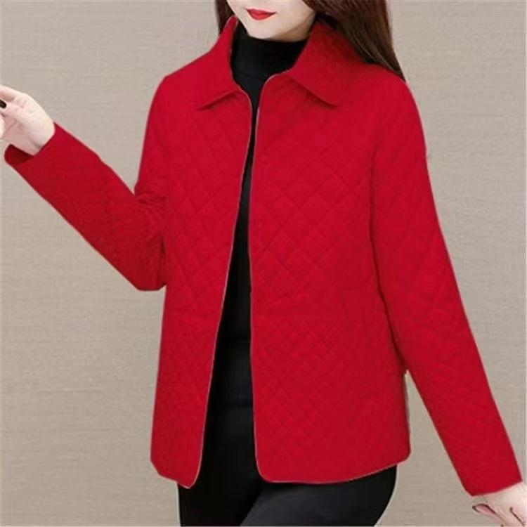 

Autumn and winter new rhombus plaid padded light coat women s short winter Korean version loose casual thin coat 6xl recommended 92.5-100kg червоний