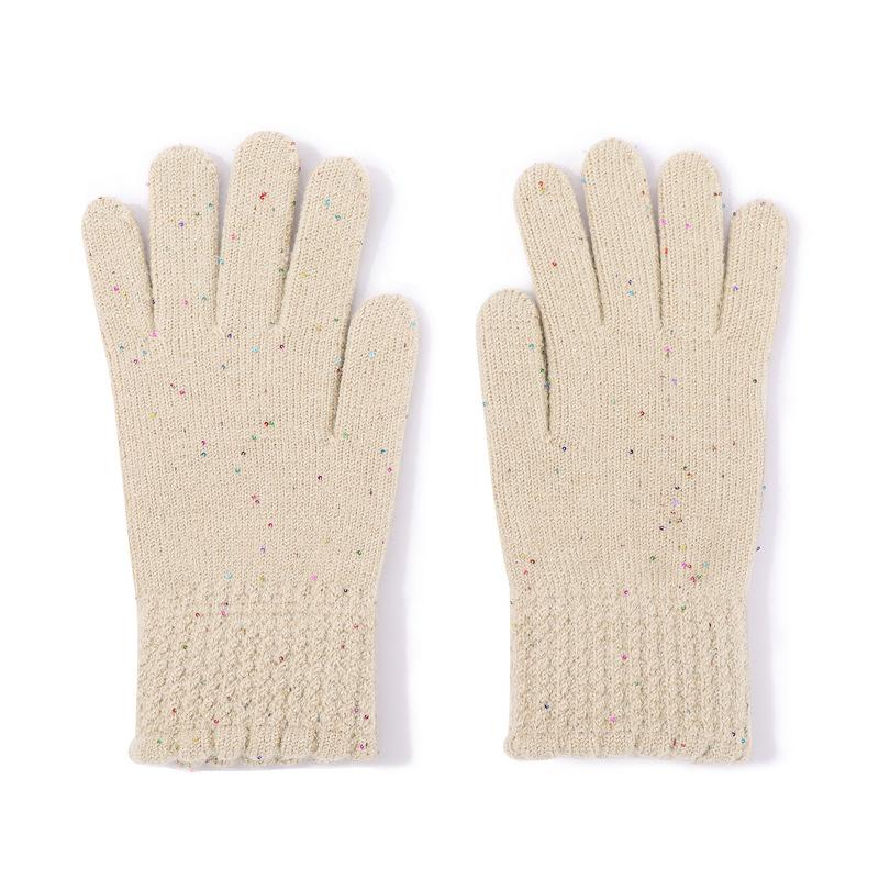 Winter Adult Gloves Women's Color Dot Bow Dew Finger Riding Gloves Women's Outdoor Double Layer Thickened Warm Gloves Men's