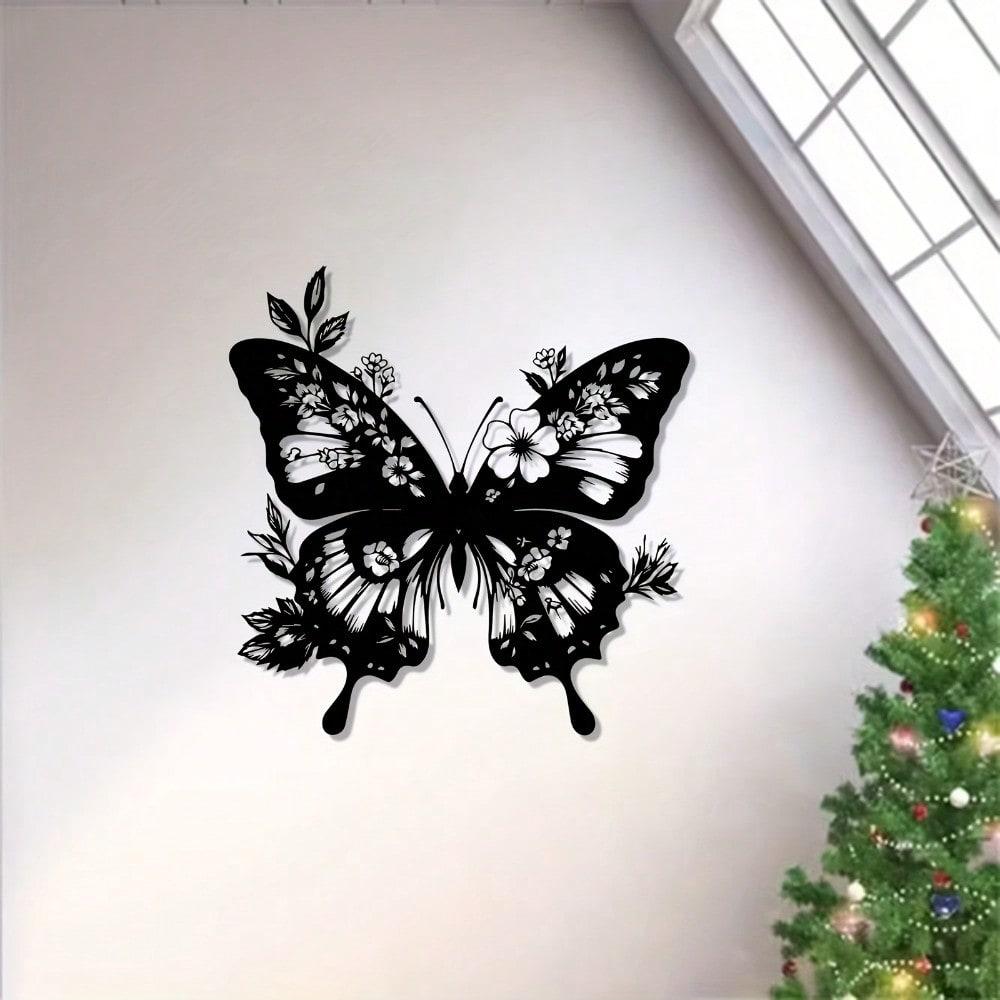 Modern Butterfly & Floral Metal Wall Art, Rust-Resistant Iron Garden Decor, Romantic Wedding Gift