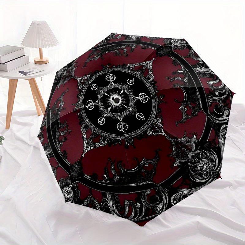 Dark Gothic Mandala Wall Art: Intricate Design for Your Space Umbrella, Cute Umbrella with Cute Design, Portable 3-Fold Compact Umbrella for Men & Wom