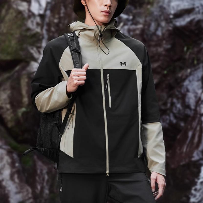 Under Armour SS25 Hiking Series Casual Sports Windproof Breathable Hooded Jacket Men Jackets Khaki 15212143-0080