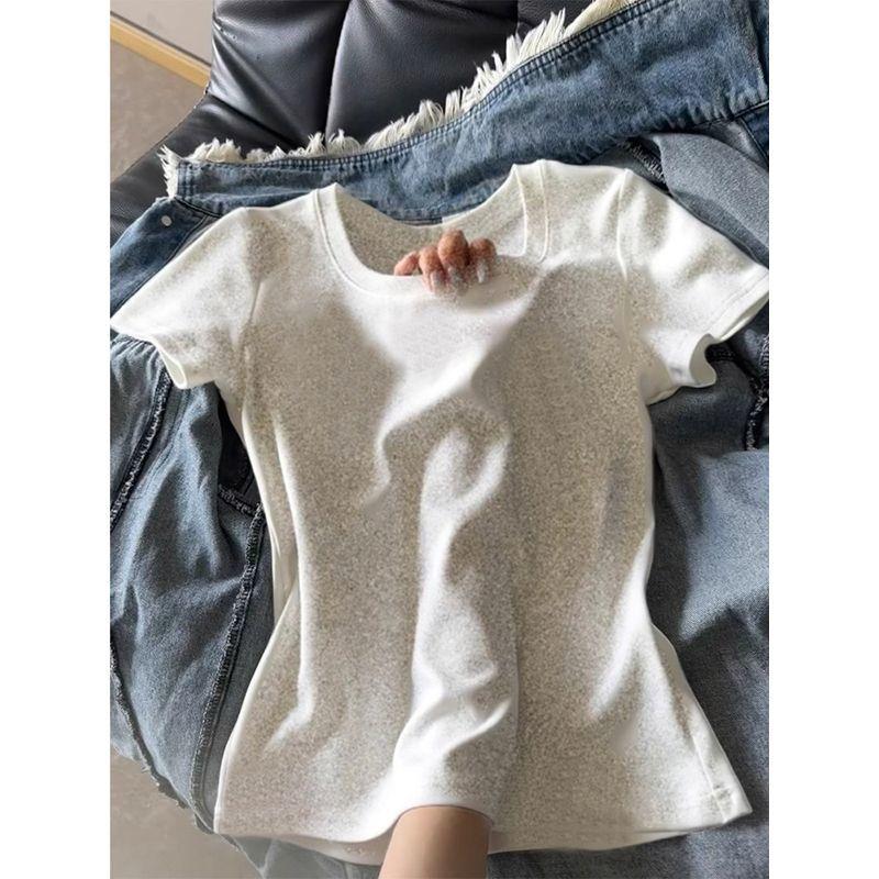 Summer Simple Round Neck Short Sleeve T Shirt Women Casual Slim Fit Tee Loose Fit Basic Top Student Trendy