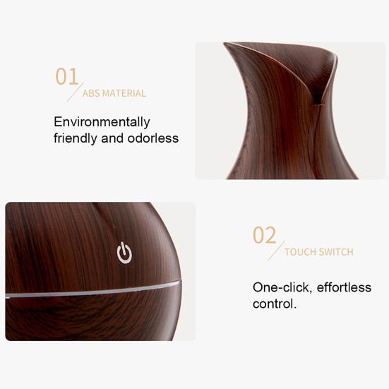 Mini Nawilżacz Powietrza Kształt Wazonika z Drewnianym Wzorem Cichy Zimna Mgiełka USB Biurkowy Dyfuzor do Samochodu Biura Pokoju Sypialni