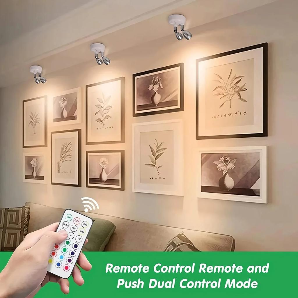 Remote Wireless LED Spotlights Rotatable Accent Lights Battery Powered Puck Picture Lights Indoor Closet Lights Wall Lamp