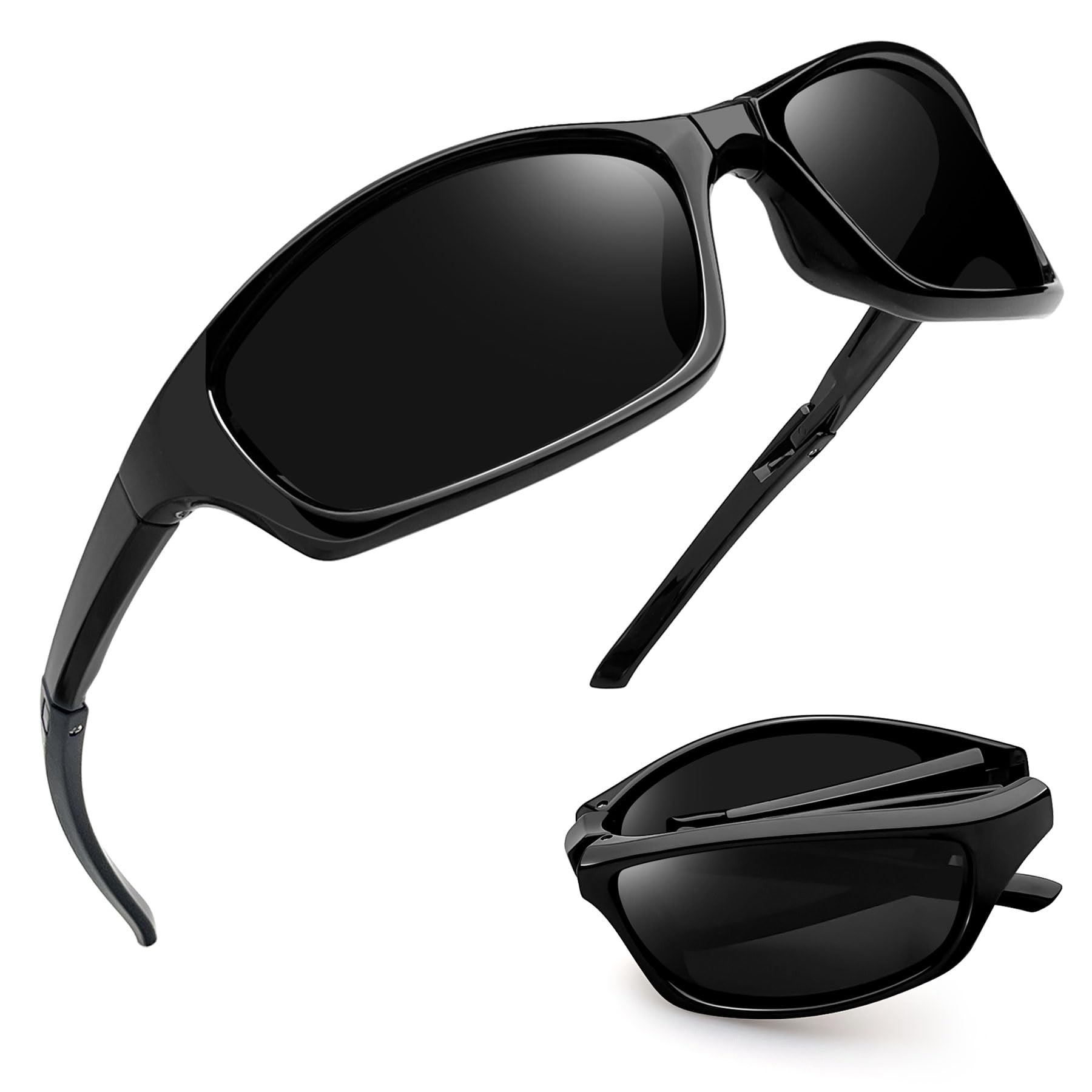 

Joopin TR90 Folding Polarized Sunglasses for Men and Women, UV Protection, for Driving, Fishing, Baseball, Golf, Driving, and Running (Black)