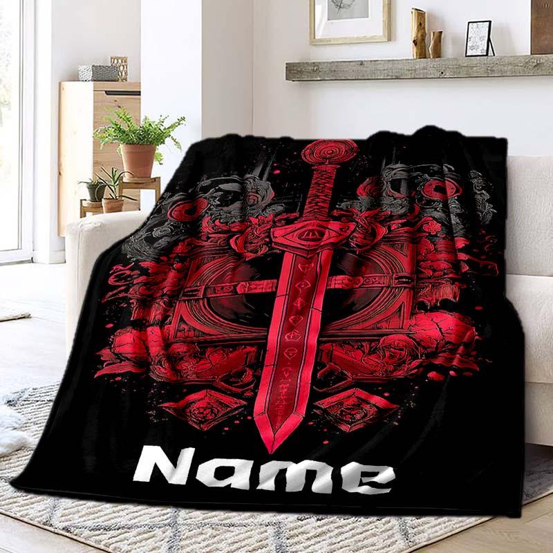 Red Sword Customize Your Name Blanket Used For Chair Office Sofa Bed Camping Soft And Warm Giving Friends And Relatives Birthday Graduation Gift