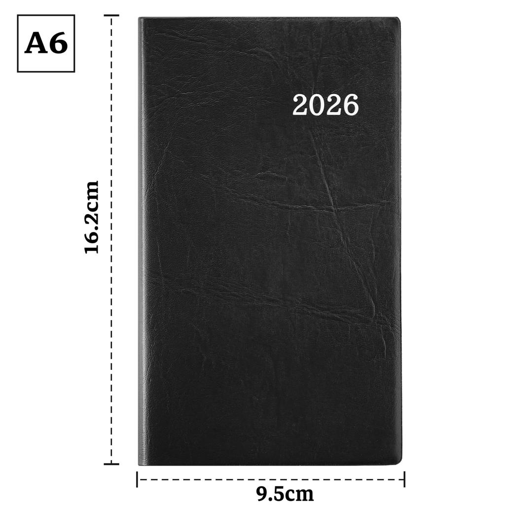 2026 A6 Weekly Diary with Monthly PVC Black December Blocks, Cover, (Starts 2025)