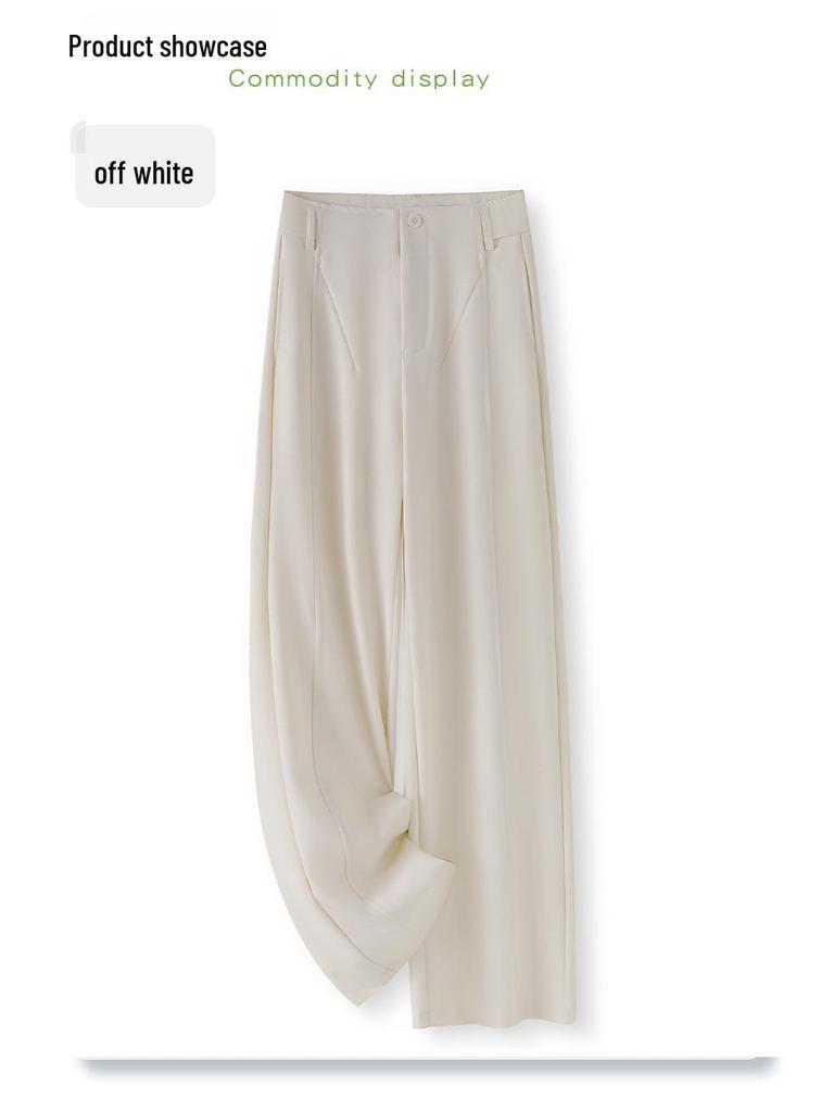 Women's Spring 2025 Gray High-Waisted Wide-Leg Drapey Pants - Elegant and Loose Straight-Leg Fit for Spring/Summer Season