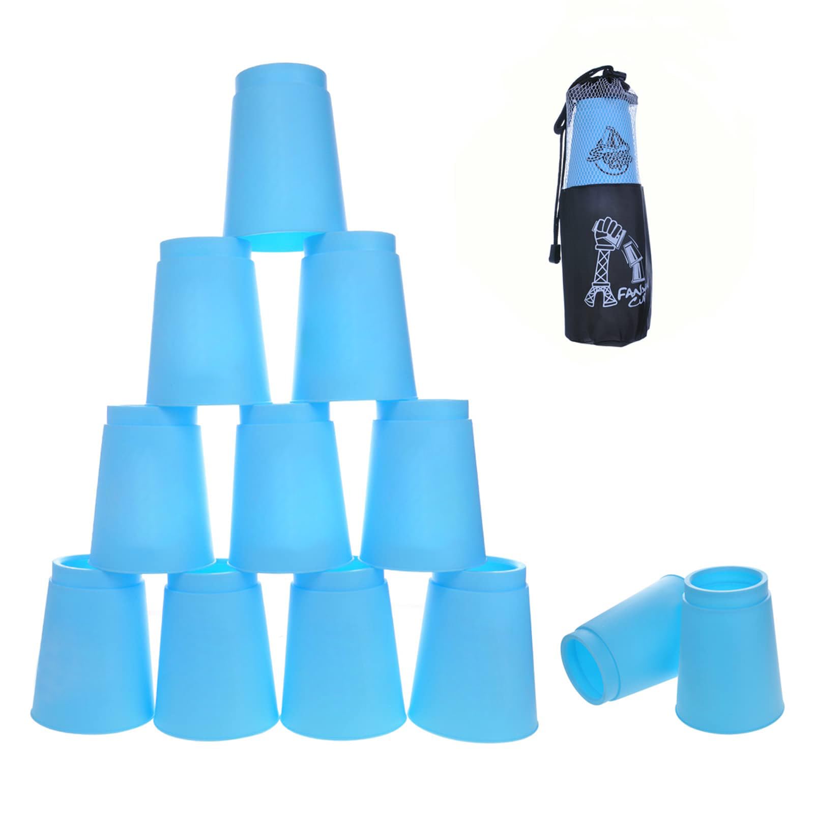

CYFIE Sports Stacking Cups 12-Piece Set Overlapping Speed Stacking Practice and Competition Use Thick Plastic with Storage Bag Blue
