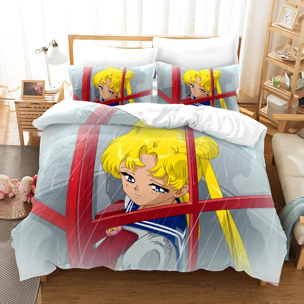 Lenjerie de pat Sailor Moon Textile de casă Imprimare digitală 3D Set de trei piese Husă de pilotă Față de pernă