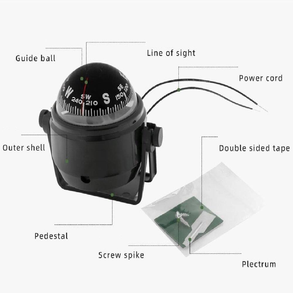  ABS Plastic Adjustable Boat Compass Dash Mount Electronic Navigation Marine Night Ball Compass For Boat, Truck, Caravan