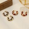 New Vintage Enamel Color Metal Texture Small Circle Hoop Earrings For Women Trendy Gold Plated Statement Ear Buckle Creative Jewelry