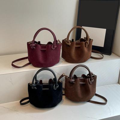 Einfache Damen Wildleder PU Leder Schultertaschen Neue Mode Luxus Designer Taschen für Damen Einfarbige Damen Eimer Umhängetaschen AVE