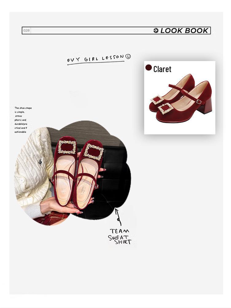 MZ-81 Brautschuhe mit Blockabsatz für breite Füße - Rote Braut-High Heels mit französischer Carré-Schnalle, bequem und stilvoll.