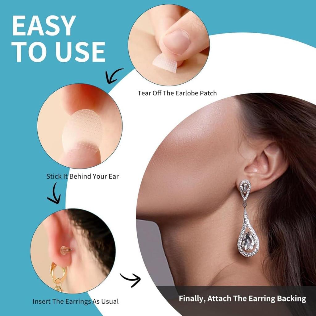 XELYTON Ear Lobe for Support Earrings, Patches Ear lobe Support for Heavy Earring, Invisible Sticker tape, Transparent EarLobe Tapes Ear Lifts Pa