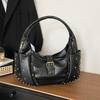Designer Half Moon Shoulder Bag Women Punk Style Rivet motorcycle Bag French Style Female Commuting Underarm Handbag Big Tote