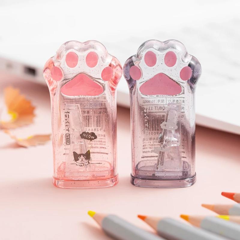 1pcs Cute Paw Pencil Sharpener Mini Transparent Cartoaon Kitties Manual Sharpeners Stationery School Kids Gift Reward