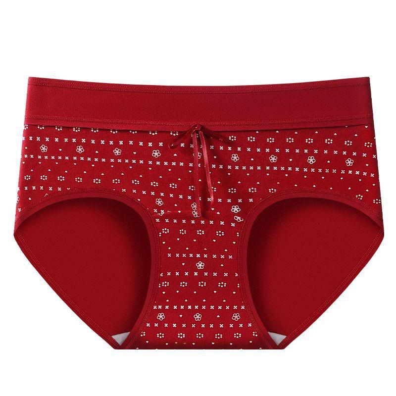 Ladies Spring and Autumn Benming Year Red Cotton Antibacterial Stall Middle Waist Triangle Briefs