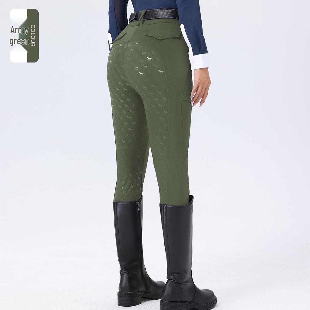 Women's High Waist Equestrian Breeches with Full Seat Silicone Grip and Dual Side Pockets