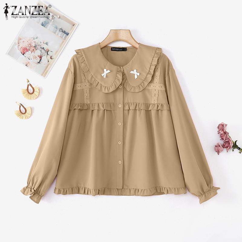 ZANZEA Dámská ležérní halenka s dlouhým rukávem s dlouhým rukávem, patchworková halenka