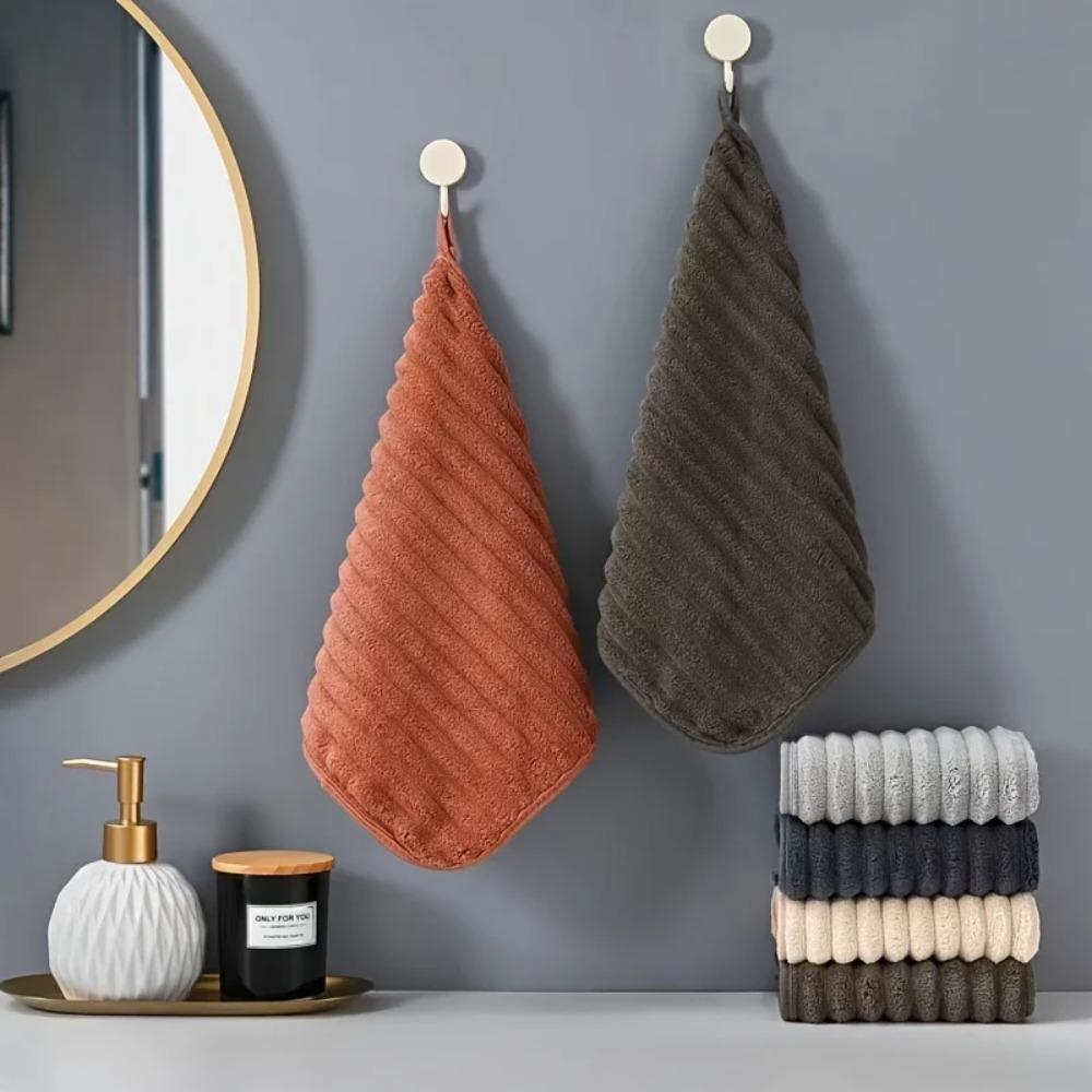 6 Piece Absorbent Coral Fleece Square Hand Towel Stripe Cleaning Cloth Practical Kitchen Towel  Home