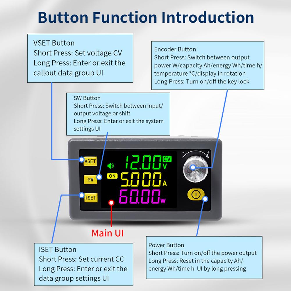 Digital likestrømsspenningsregulator Strømforsyningsmodul Full visningsvinkel VA LCD-fargeskjerm