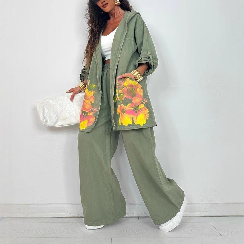 New Lapel Print Fashionable Loose Casual Long-sleeved Plum-size Suit for Women