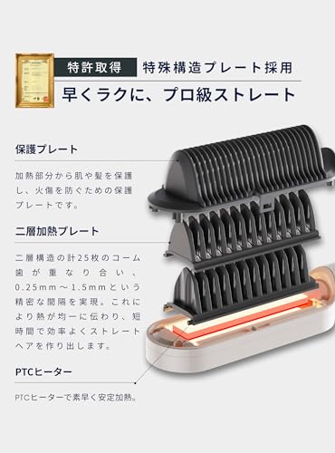 [Patented Comb & High-Concentration Negative Ions] eairpo Heat Brush Hair Iron/Straightener, Moisturizes, Damage-Free, Shiny, Smooth Hair, Time-Saving