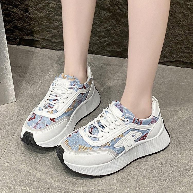 Fashion Muffin Little White Shoes Women's 2025 Spring and Summer New Korean Version Denim Blue Casual Shoes Students Show Feet Small Sports Shoes