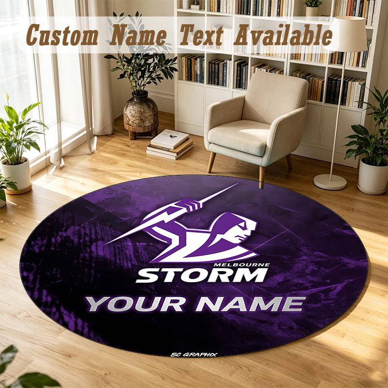 Round Rug Custom NameMelbourne Storm Pattern Non Slip Carpet Home Floor Decor