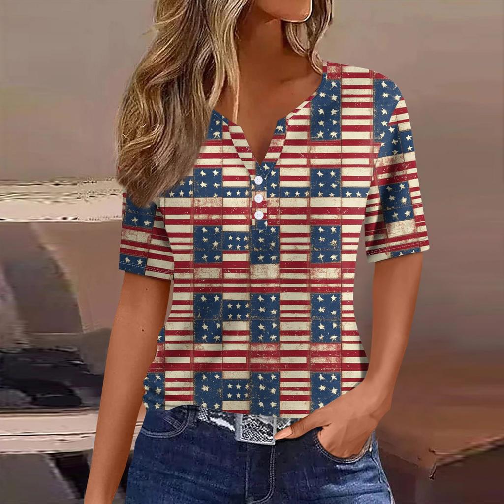 Dámské tričko Tričko Potisk knoflíku Krátký rukáv Denní víkend Móda Basic Top s výstřihem do V