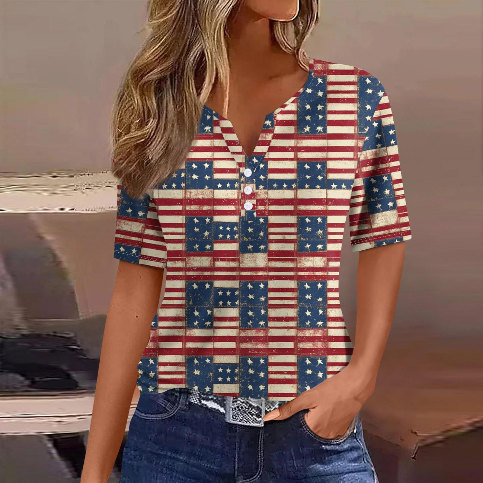 

Women s T Shirt Tee Print Button Short Sleeve Daily Weekend Fashion Basic V- Neck Regular Top XL небо синє кольору