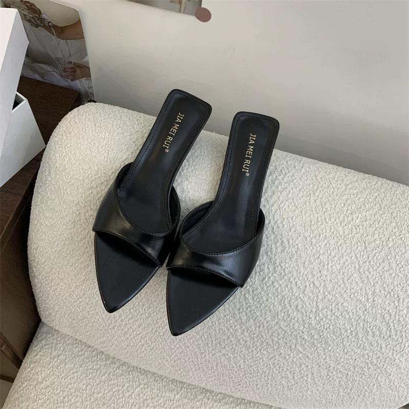 2025 Summer New French Pointed High Heels Women's Stiletto Open-toed Shallow Mouth One-word Slippers Wear Cool Slippers Women