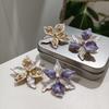 1 pair Luxury Enamel Iris Earrings Zinc Zinc Alloy Metal Flower Ear Studs Golden and Silver Earrings  Banquet