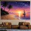 2D Vacation Themed Backdrop, Starry Ocean Sunset with Palm Trees & Sailboat Banner