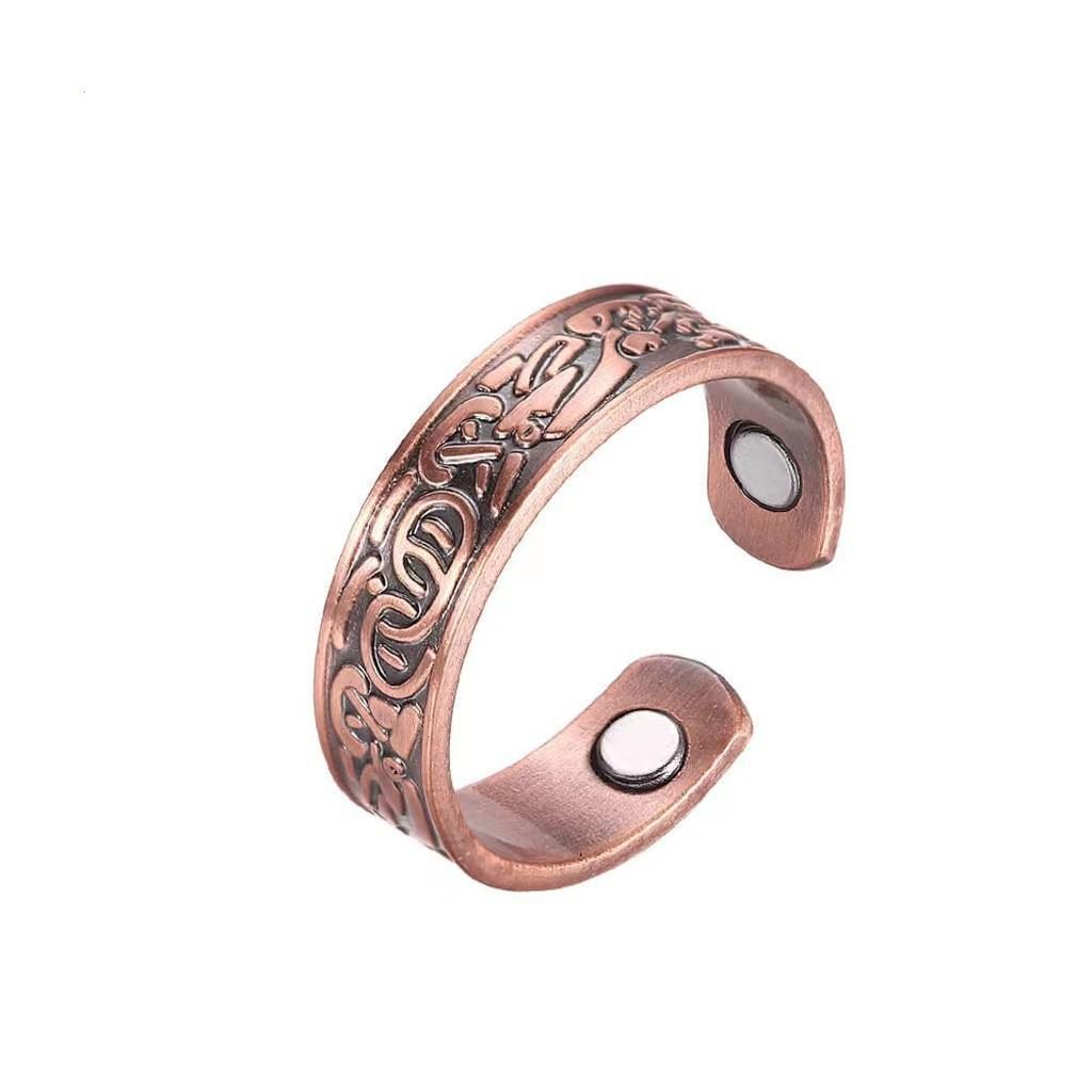 Retro Style Flower Magnet Bracelet & Ring Set In Red Copper for Couples