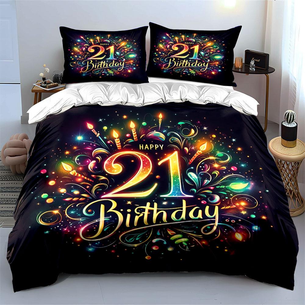 Colorful 21st Birthday Design Bedding Duvet Cover Set Duvet Cover Pillowcases  (1*Duvet Cover 2*Pillowcases, without duvet insert)