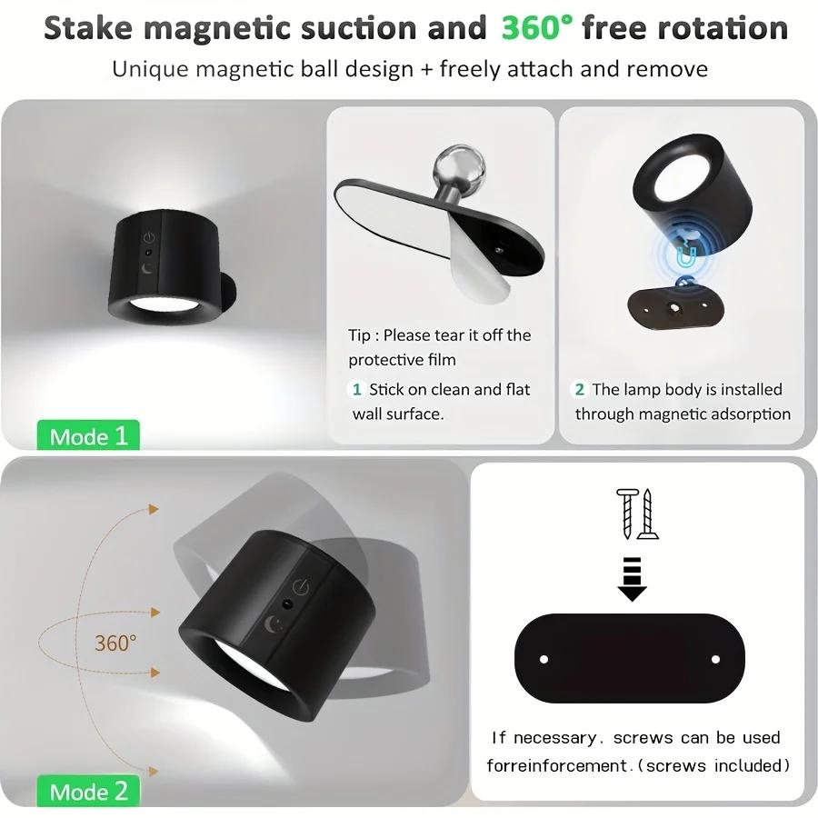 Kinkiety ścienne LED, sterowanie dotykowe, podwójna głowica, lampa ścienna, 360 stopni, obrotowa, 3-kolorowa, bezprzewodowe lampki nocne do sypialni