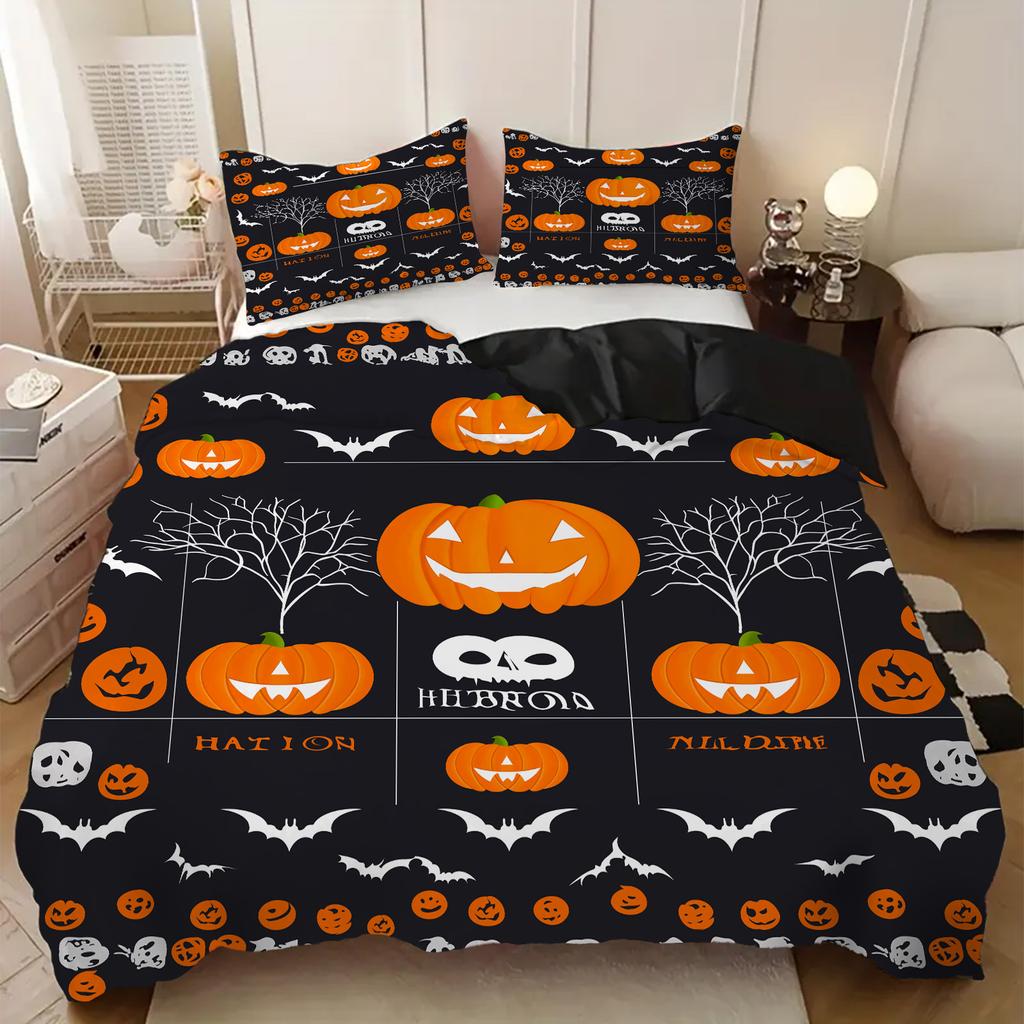 Halloween Style Digital Printed Duvet Cover Cartoon Pumpkin Pattern Luxury Bedding set Soft Comfortable Quilt Cover Pillowcases