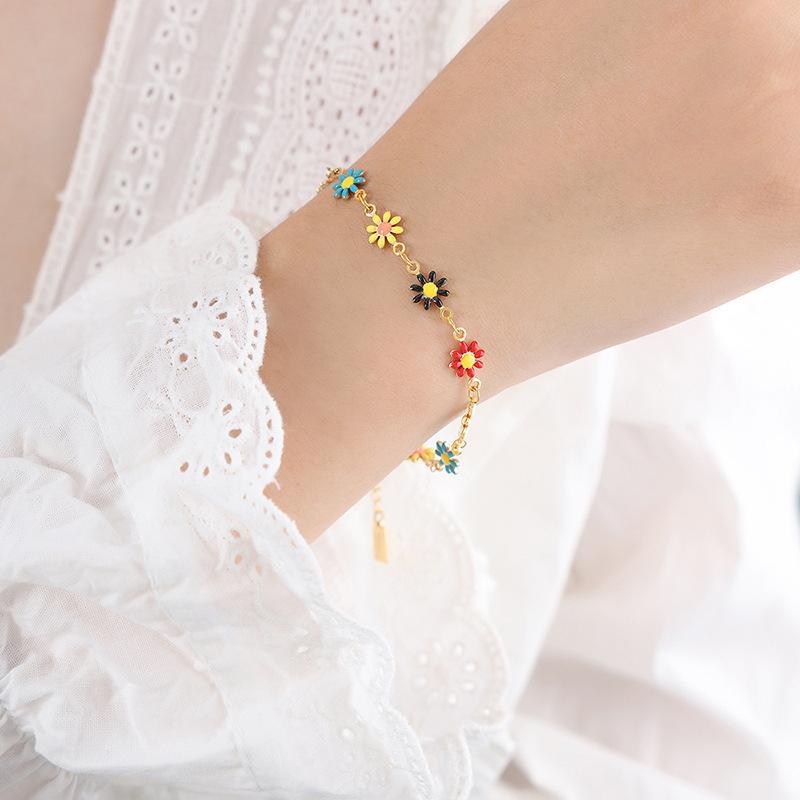 316L Stainless Steel New Fashion Fine Jewelry Refreshing 5 Colors Daisies Flower Charm Chain Choker Necklaces Bracelet For Women