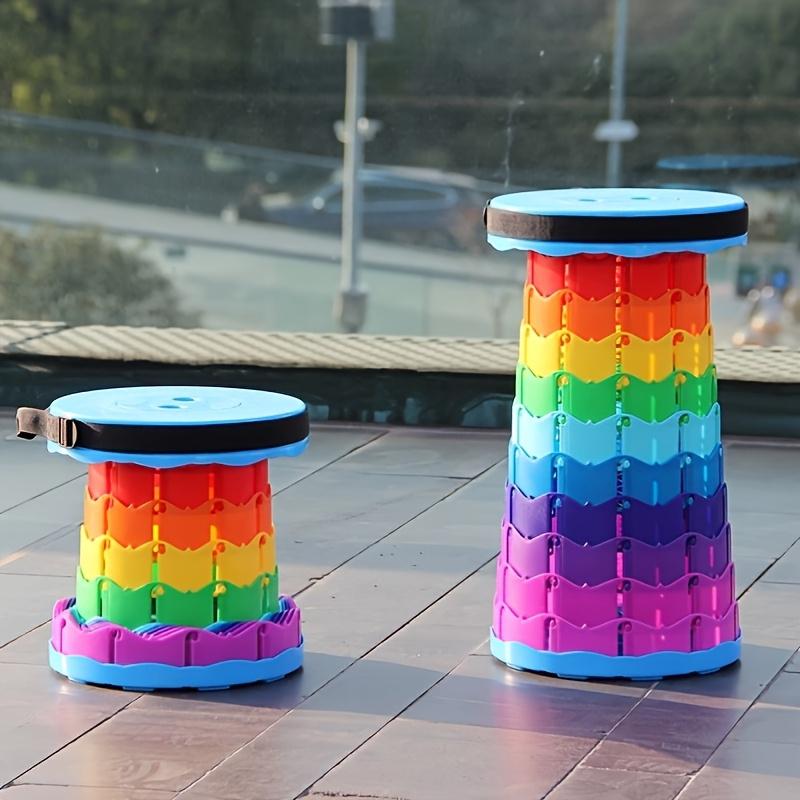 1PC Rainbow Folding Stool Adjustable Height PP Material Portable Collapsible Compact for Camping Fishing Outdoor Activities
