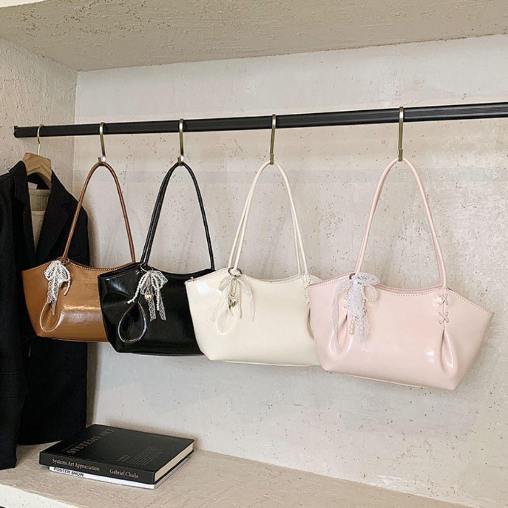 with Pendant Commuting Handbag PU Leather French Tote Bag Autumn Winter Underarm Bag  Travel