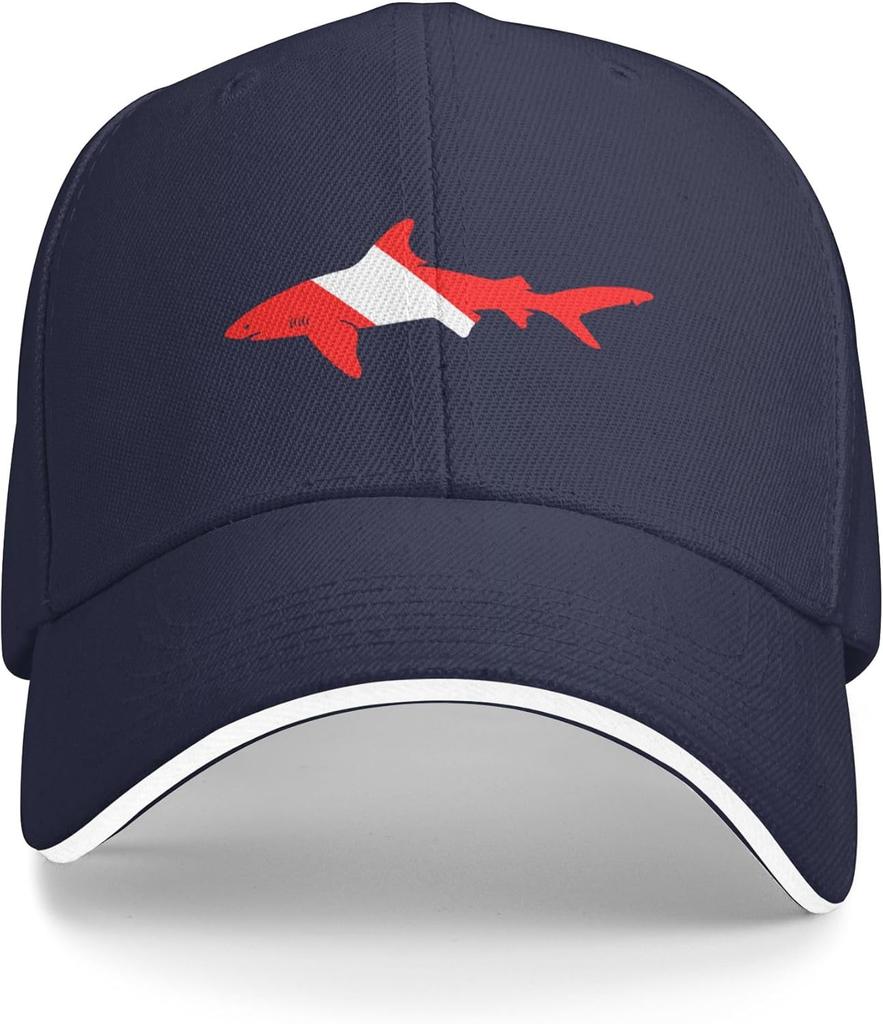 Diver Flag Shark Baseball Cap Polyester Adjustable Casual Sport Sun Protection Golf Hat
